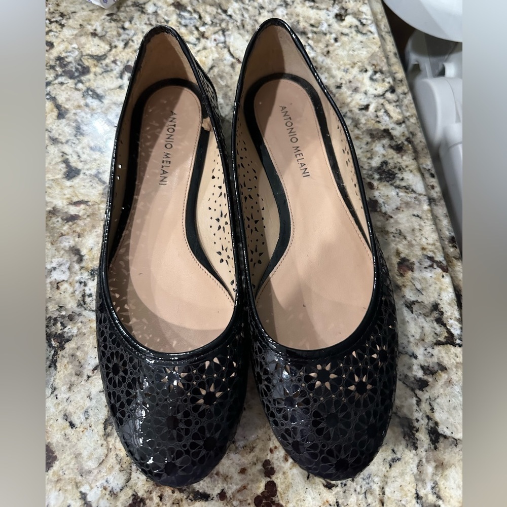 Antonio Melani Leather Ballet Flats with Cut Outs Black Size 9.5M